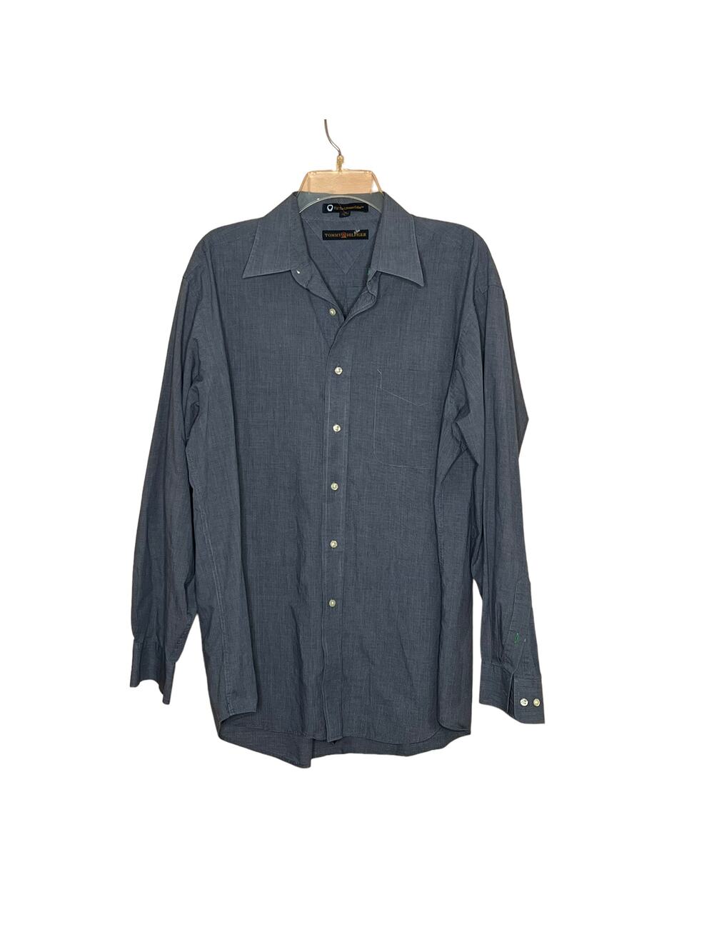 tommy hilfiger men button up shirt tlc the lifetime collar gray sz L 16 34-35